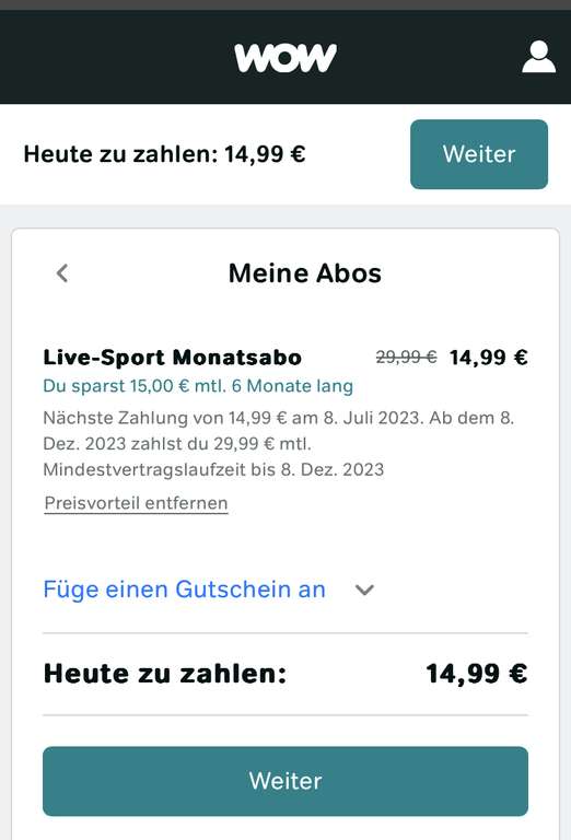 Monate Live-Sport bei Wow zu 14,99,-€ mtl.