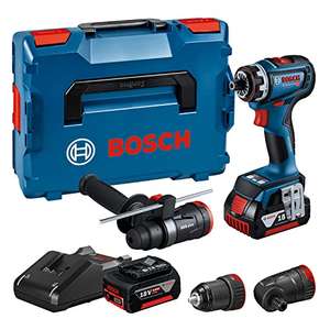 Bosch Professional GSR 18V-90 FC FlexiClick inkl. 2x 5,0 Ah Akku, Ladegerät, 3 Aufsätze, in L-BOXX