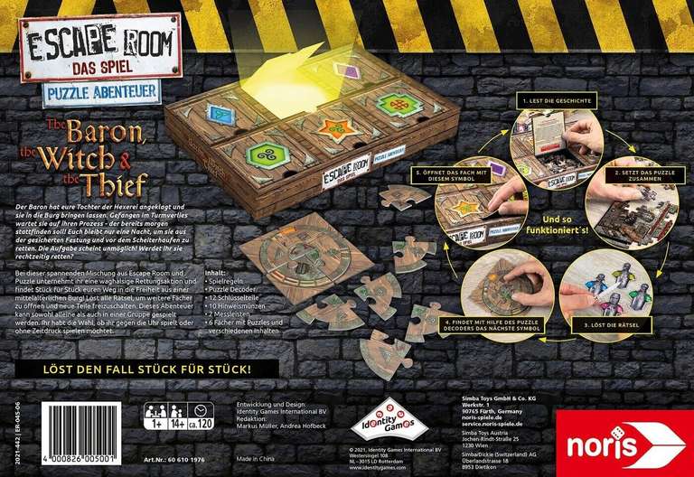 Escape Room Puzzle Abenteuer / 3 Fälle: The Baron, The Witch & The Thief / Gesellschaftsspiel / Bestpreis / Noris / bgg 7.4 [prime]