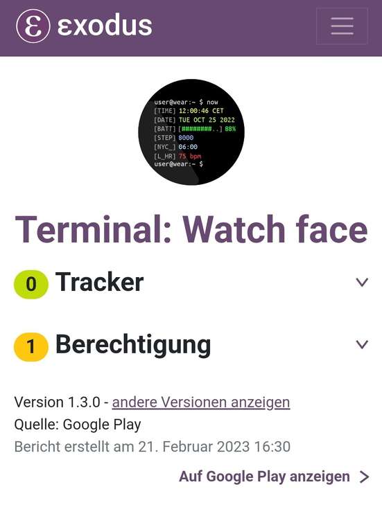 (Google Play Store) Terminal: Watch face (WearOS Watchface)