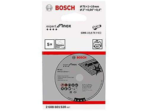 (Prime) Bosch Professional 5 Stück Trennscheibe für Edelstahl, 76 x 10 x 1 mm, passend zum Winkelschleifer GWS 12V-76