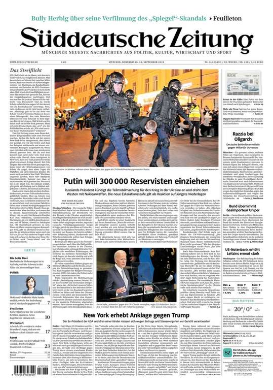 US Vorwahlen DEAL: 50 Ausgaben Süddeutsche Zeitung MO - SA für 50 EUR einlösbar bis 31.10.