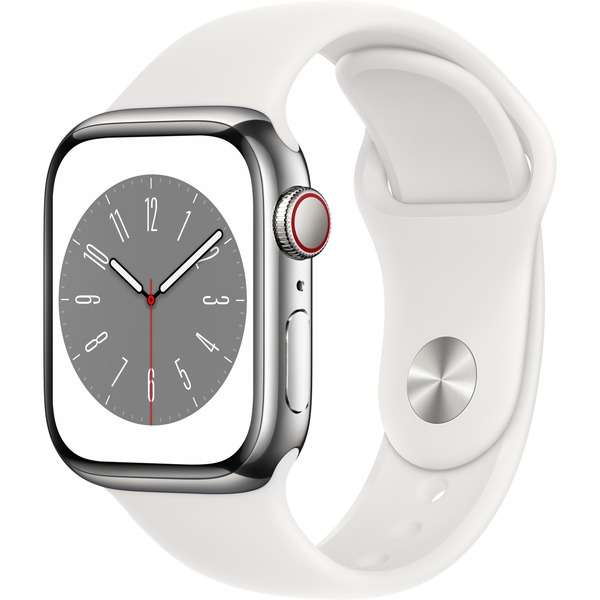 Apple Watch Series 8 (silber, 41 mm, Sportarmband, Edelstahl-Gehäuse, LTE)