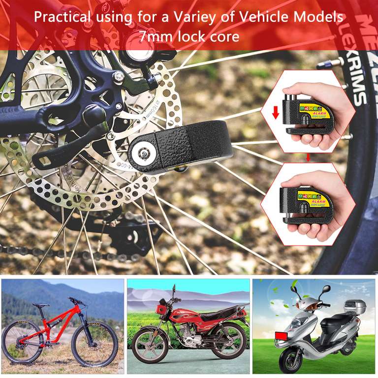 Alarm-Fahrradschloss mit Scheibenbremse oder auch für Motorräder / Motorroller, 7mm Sicherungspin