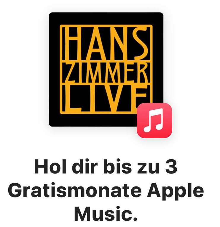 [Apple Music] bis zu 3 Gratismonate via Shazam Aktionen "Hans Zimmer Live". Neu & Altkunden, gültig bis 15.Feb 2024