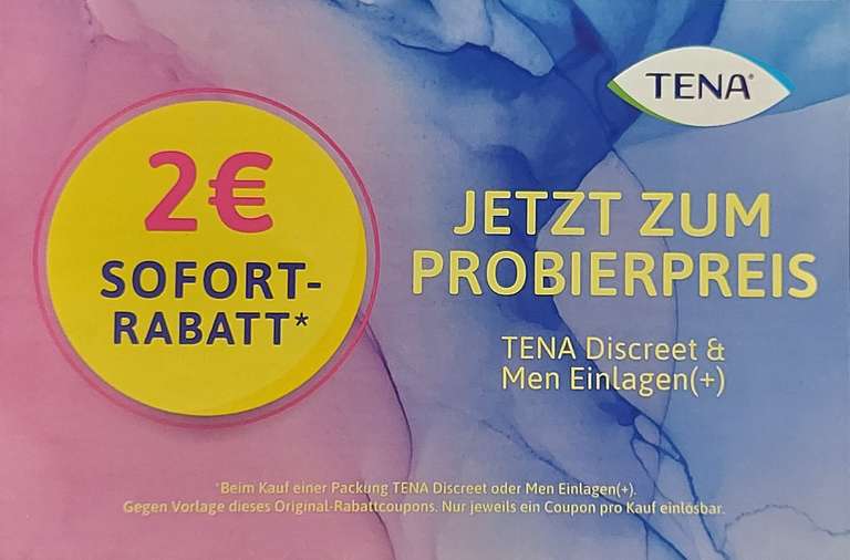 TENA - 2€ Rabatt auf TENA Discreet oder Men Einlagen