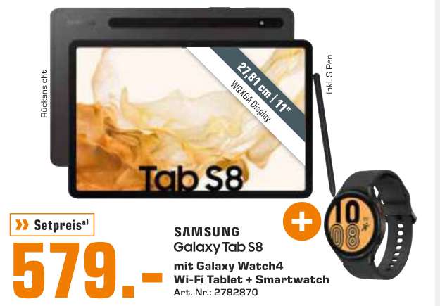 [MM/Saturn] SAMSUNG Galaxy Tab S8 Wi-Fi 128GB mit S-Pen + Galaxy Watch4 44mm für 579€ | KENWOOD KVC3150S Chef + 50€ Rewe-Gutschein für 222€