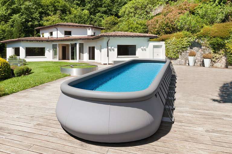 OUTTECH 12m Premium Pool, grau, Stahl/PVC, 1220 x 366 x 122 cm, Sandwich-PVC und viel Zubehör, oval Planschbecken
