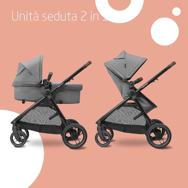 [Amazon.it] Maxi-Cosi Zelia S Trio Kinderwagen 3 in 1 Komplettset, mit CabrioFix S i-Size Babyschale, Zubehör, Wickeltasche, Grau