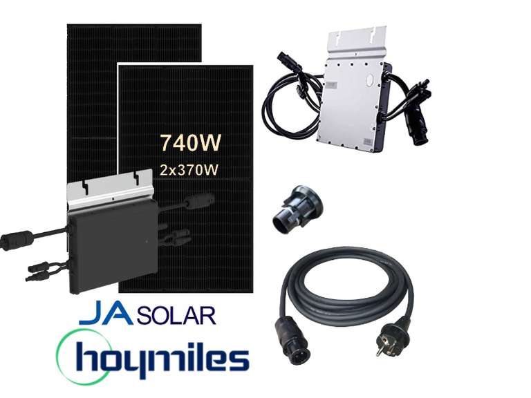 BKW 740W Full Black Ja Solar Module Balkonkraftwerk + Hoymiles HM-600 Wechselrichter PV Photovoltaik [Nur bei Abholung in Reichshof]