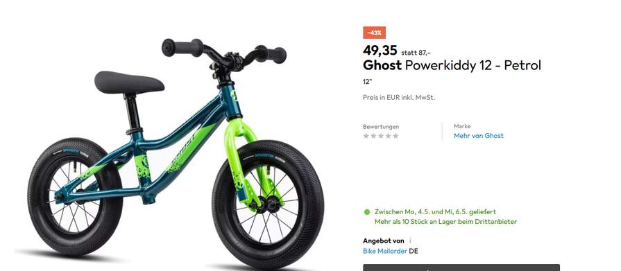 Ghost Powerkiddy 12  Petrol Laufrad, Bestpreis bei Galaxus - at Galaxus |  mydealz