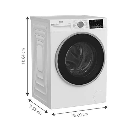 Beko B5WFU584135W Waschvollautomat, 8kg, Waschmaschine, Restzeitanzeige bis 1400 U/min, Dampffunktion, Bluetooth [Energieeffizienz A]
