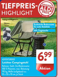 Adventuridge Campingstuhl 1,5 kg für 6,99 € – Leicht & Praktisch at ALDI SÜD