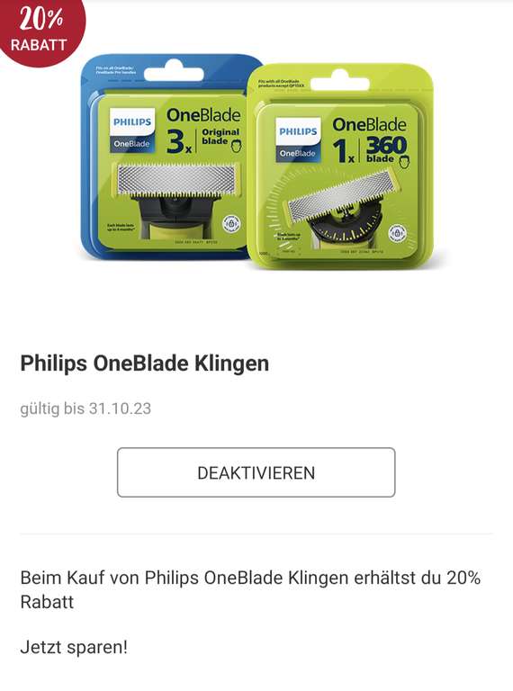 Bestpreis Phillips One Blade 6,72 pro Klinge (Rossmann App)
