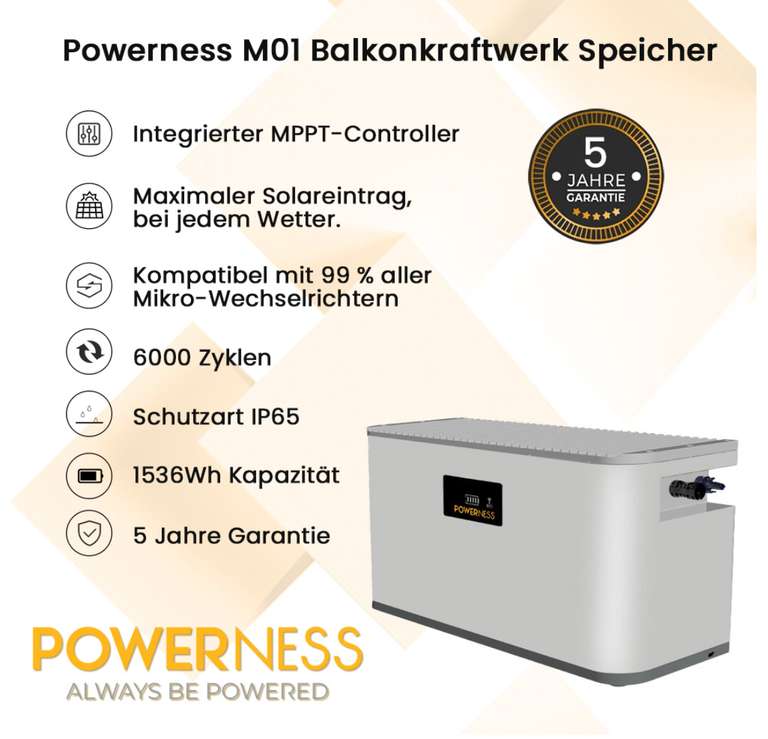 [Lokal Mönchengladbach] Balkonkraftwerk 810Wp/600W Hoymiles WR Powerness M01 Balkonkraftwerk Speicher
