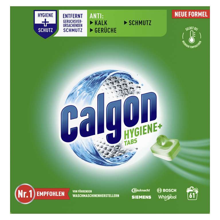 Calgon Hygiene+ Tabs – Schutz vor Kalkablagerungen und Schmutz – 61 Tabs (Prime + Angebot + Sparabo)