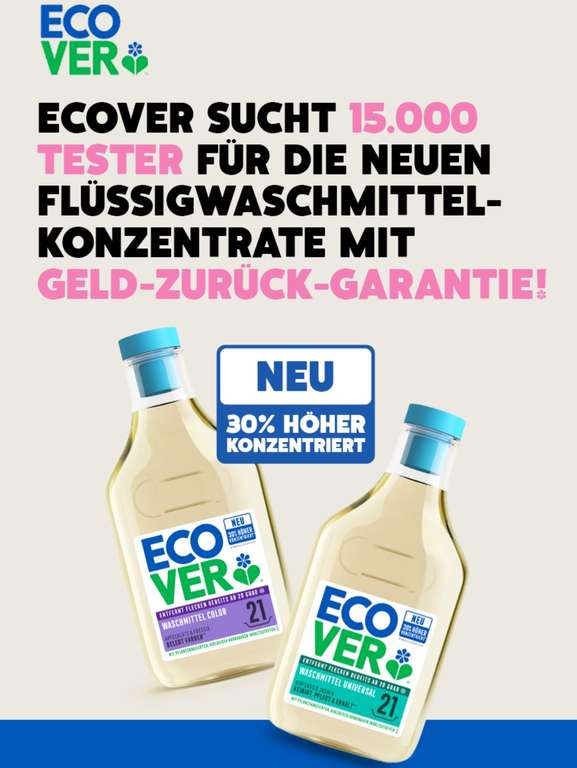[Nur bei Müller oder dm] Ecover Flüssigwaschmittelkonzentrat Gratis Testen ab 23.10. (GzG)