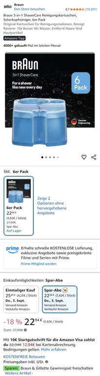 Braun 3-in-1 ShaverCare Reinigungskartuschen 6er Pack – Original, bei Amazon at Amazon