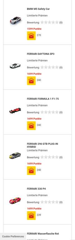 Limitierte Shell Clubsmart Prämie Ferrari RC Autos 1:41 1699 Punkte / BMW M5 1599 Punkte