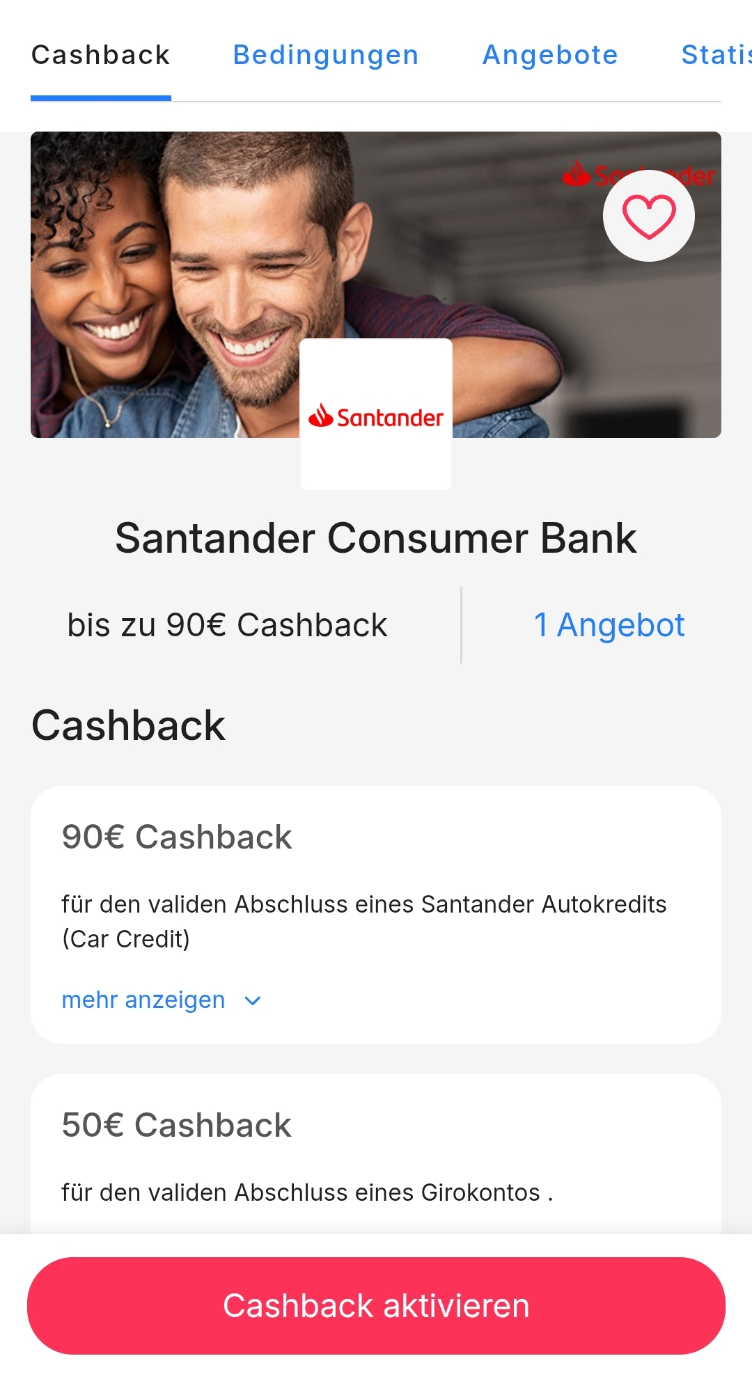 Santander Girokonto 250€ Präme + 50€ Shoop