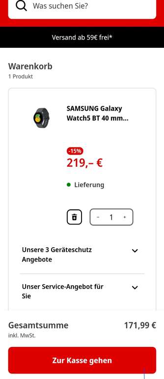Samsung Galaxy Watch 5 40mm 50€ & Galaxy Watch 5 44mm75€ Direktabzug