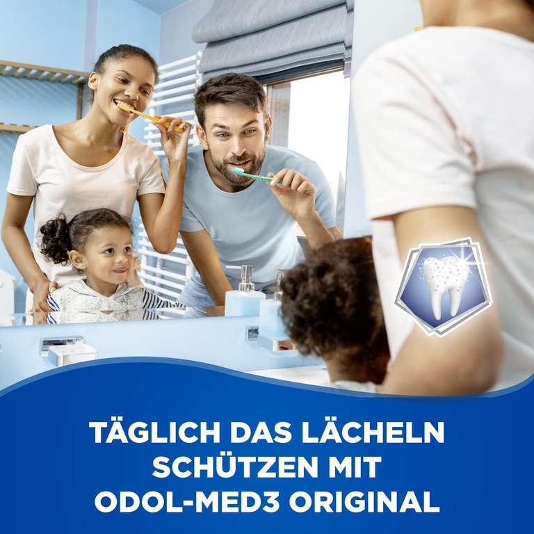 Odol-med 3 Zahnpasta, Original, mit 3in1 Schutz für starke Zähne 125 ml oder Mundspülung 500ml (2,20€) (Prime Spar-Abo)
