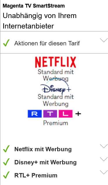 Für alle, nicht beschränkt auf Telekom Kunden: Telekom Magenta TV SmartStream eff. 6,92€/Monat, MegaStream eff. 18,17€/Monat