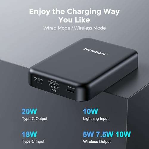 [Prime] NOHON 10.000mAh Wireless MagSafe Powerbank, PD 3.0, 20W
