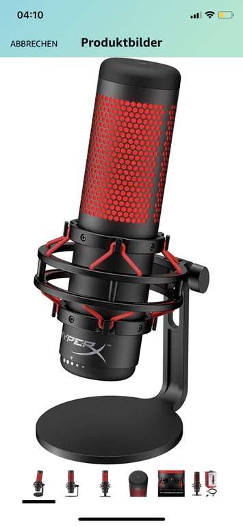 HyperX HX-MICQC-BK QuadCast - Standalone Mikrofon mit umfangreichen Funktionen für Streamer Gamer
