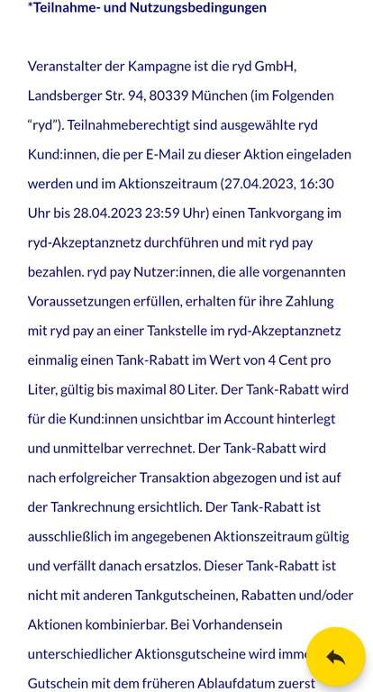 Ryd pay - 4 Cent pro Liter am 27.04. und 28.04. (personalisiert?)
