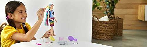 [Prime] Mattel Barbie Puppe mit Leoparden Regenbogen-Haar & Zubehör (14 Teile)