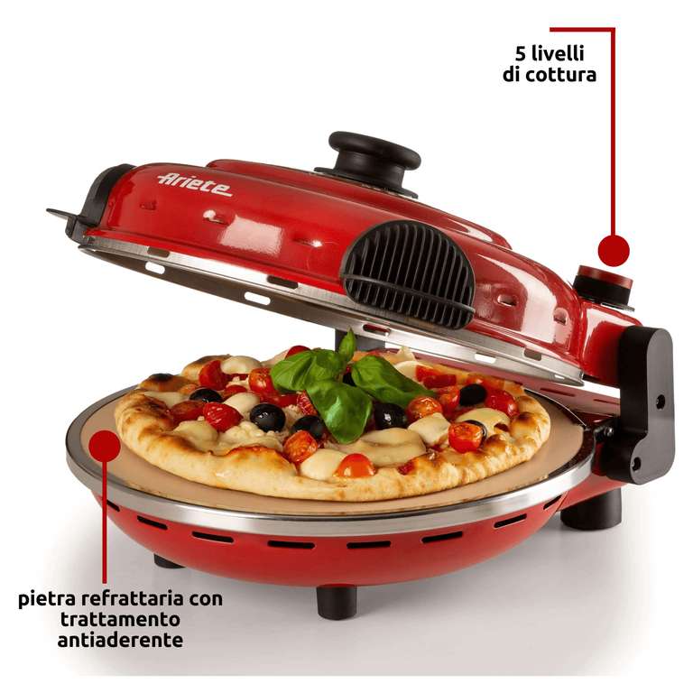 Ariete Pizza Oven 919, 4 Minute Pizza, Wooden Board Included, Max. Temperature 400°C, 1200W