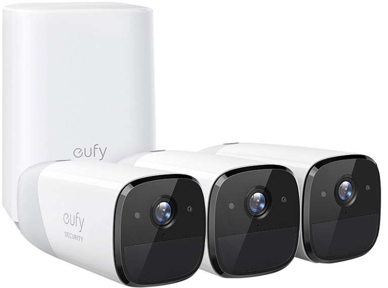 eufy eufyCam 2 Starterset mit 3 Kameras & HomeBase (1920x1080, 140°, 16GB eMMC, WLAN 802.11b/g/n, bis 1 Jahr Akku, IP67)