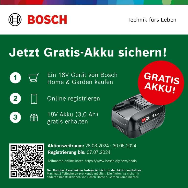 (Hagebaumarkt Kundenkarte) Bosch Akku-Heckenschere EasyHedgeCut 18-45, 45 cm Länge, inkl. 2,0 Ah Akku und Ladegerät, + 18V Akku 3,0 Ah