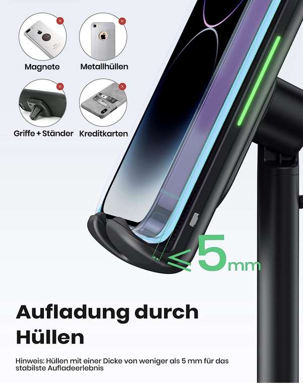 INIU Wireless Charger, 15W Induktive Ladestation Qi-Zertifiziert Schnelles Kabelloses Ladegerät Handy handyhalterung für iPhone und Android