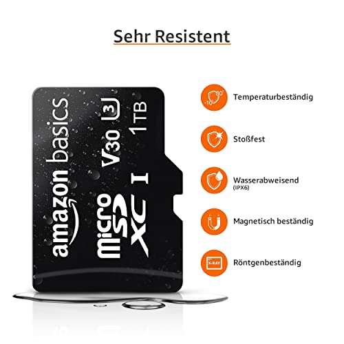 Amazon Basics - MicroSDXC, 1 TB, mit SD-Adapter, A2, U3, lesegeschwindigkeit von bis zu 100 Mbit/s