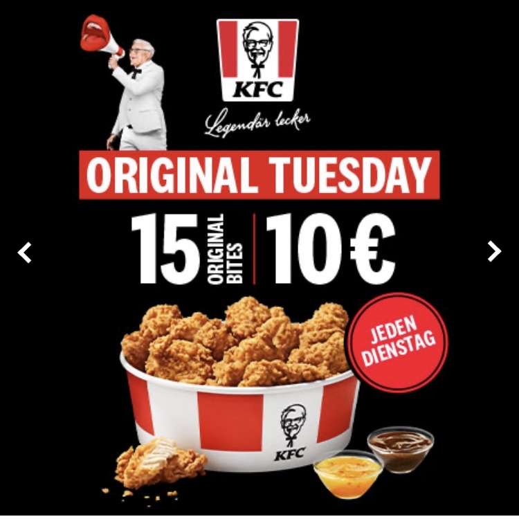 KFC jeden DIENSTAG 15 Chicken Bites für 10€ anstatt 12,99€