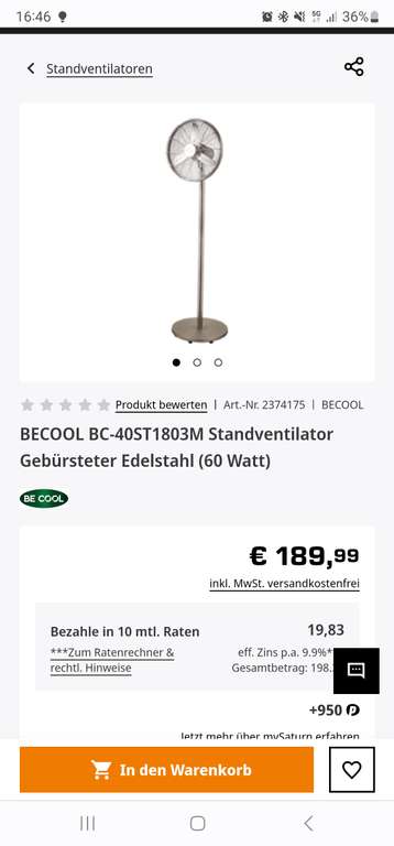 [Lokal Saturn Berlin] Becool Ventilator BC40ST1803M Standventilator.