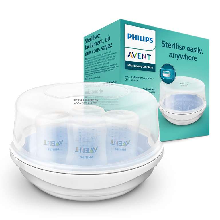 Philips Avent SCF281/02 Mikrowellen Sterilisator | Dampf-Sterilisator für bis zu 4 Babyflaschen, Schnuller und Zubehör [prime]