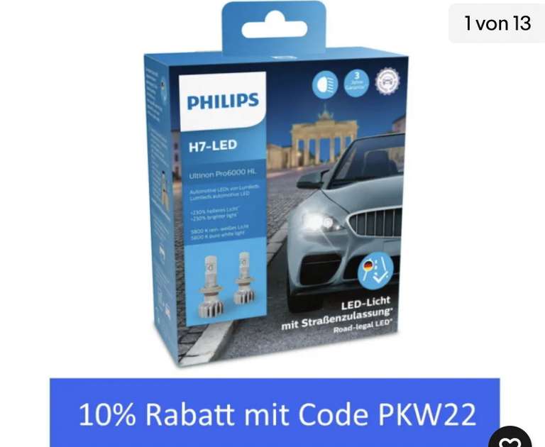 PHILIPS H7 LED Autolampe Ultinon Pro6000 11972 12V