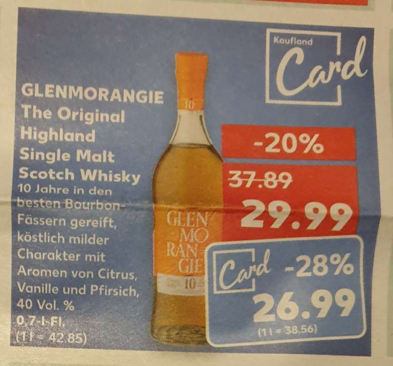 [Kaufland] Glenmorangie 10 Jahre Single Malt Scotch Whisky 0,7l mit Kaufland Card