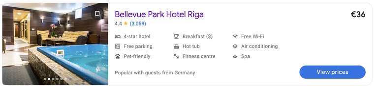 Riga, Lettland: 4 Sterne Hotel Bellevue Park (Dez, Jan, Feb) für 36€/N. (18€ pro P.) - ab Berlin (Return) ab 67€ mit Air Baltic