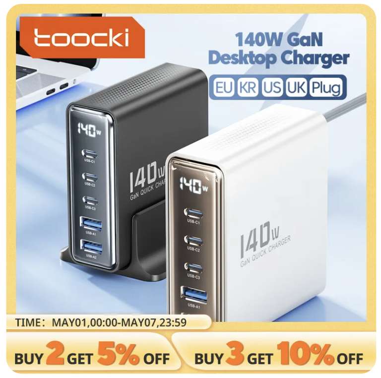 Toocki 140w USB-Ladegerät Multi-Port-USB-Ladestation GaN