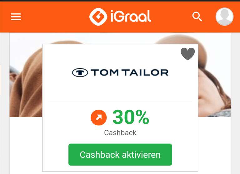 [iGraal] Tom Tailor - 30% Cashback auf valide Bestellung - bis 21.03.2024