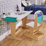 KidKraft Grow Together Pocket Höhenverstellbarer Schreibtisch mit Stuhl aus Holz für Kinder, Holztisch mit Schreibtischstuhl