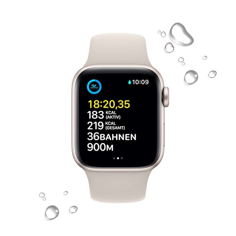 Apple Watch SE 2022 40mm GPS mit Sportarmband Polarstern (394x324, OLED, 32GB Speicher, ~18h Akku, HR-Sensor, Höhenmesser, 50m wasserdicht)