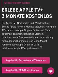 [Telekom Festnetz & Mobilfunk Kunden] 3 Monate Apple TV+ kostenlos (Neukunden)