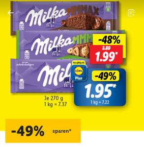 [Lidl] Milka Tafelschokolade versch. Sorten 300/280/276/270gr. für 1,99 - mit Lidl+ 1,95 statt 3,45
