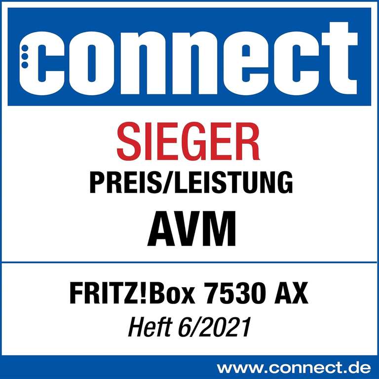 AVM FRITZ!Box 7530 AX (DSL, WLAN AX, Wi-Fi 6, Mesh, DECT-Basis, Telefonie, 4x Gigabit LAN, Mediaserver, NAS, Smart Home)