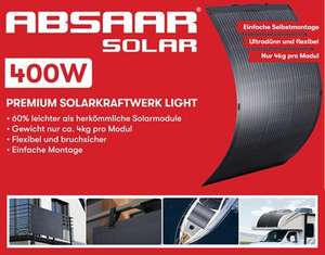 Absaar Balkonkraftwerk 2x flexiblen Solarmodule 200W, Absaar Wechselrichter 600W, Anschlusskabel